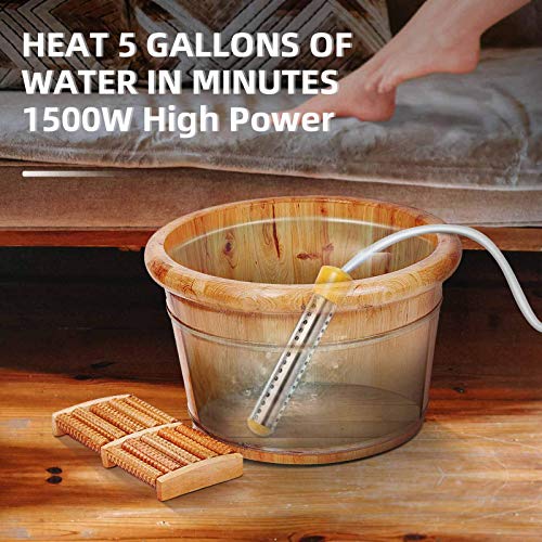 GESAIL 1500W Electric Immersion Heater, Submersible Water Heater With Stainless Steel Guard, Bucket Water Heater Used For Camping Water Heater And Pool Warmer With UL Listed,Rv Water Heater(Yellow)