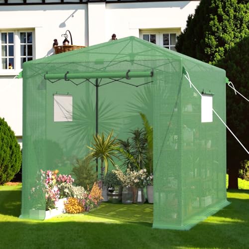 Image of 8x6 FT Pop Up Greenhouse for Outdoors, Walk-in Greenhouse with PE Cover