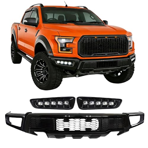 JAPDAMP Front Bumper Compatible with 2018-2020 F150 Glossy Black Bumpers With LED Fog Light