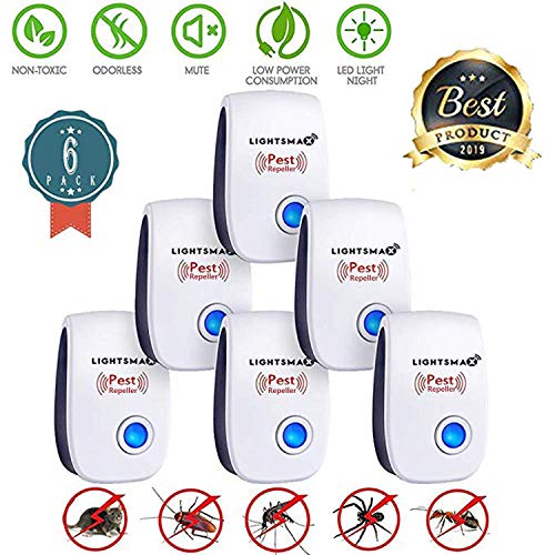 Bocianelli 2020 Upgrated Ultrasonic Pest Repeller 6 Pack, Pest Control Ultrasonic Repellent, Electronic Insects & Rodents Repellent for Mosquito, Mouse, Cockroaches,Rats,Bug, Spider, Ant