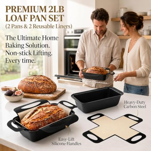 9x5 Loaf Pans for Baking Bread, 2-Pack Bread Loaf Pan Set with Silicone Bread Sling Liners, Nonstick Loaf Liners for Sourdough, Banana Bread, Homemade Bread - Image 3