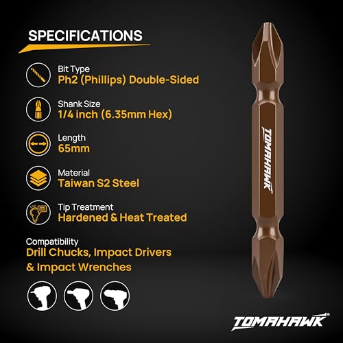 Image of TOMAHAWK TRV-0065 Screw Bits Heavy Duty Stainless Steel 65MM PH2 Magnetic Screwdriver Bit Set For Industrial & Home Use | Fastener Drive Bit for Home, Workshop & Professional Use