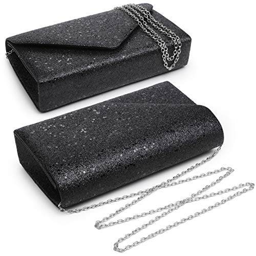 Dasein Women Glistening Evening Clutch Bags Formal Party Clutches Wedding Purses Cocktail Prom Clutches Black Silver Hardware #TOP1