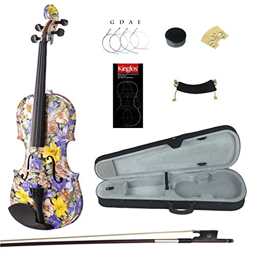 Kinglos 4/4 Cold-Rock Colored Ebony Fitted Solid Wood Violin Kit with Case, Shoulder Rest, Bow, Rosin, Manual, Extra Bridge and Strings Full Size