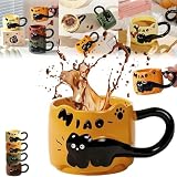 Katze Katze gestapelte Tasse, niedliche stapelbare Tasse, kann Katze stapelbar Keramik Kaffeetassen mit lustigen Cartoon-Katzen-Designs, lustige Tierbecher für Partys, Weihnachten und Katzenliebhaber