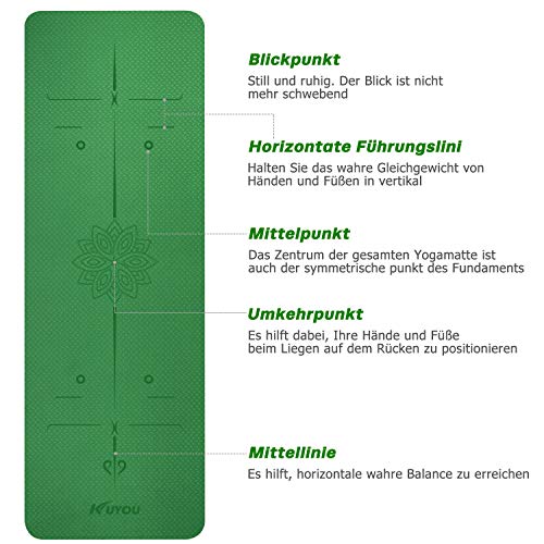 KUYOU Yogamat, gymnastiekmat, antislip, ftalaatvrij, fitnessmat, TPE, hypoallergeen, oefenmat, voor yoga, pilates, fitness, workout en gymnastiek, trainingsmat, 183 cm x 61 cm x 6 mm - Image 3