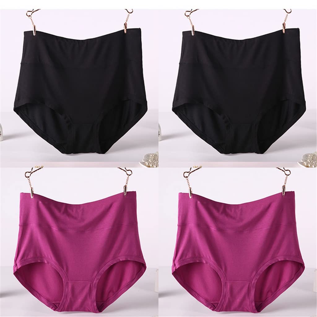 Bragas de Mujer de Talla Grande de Cintura Alta de 4 Piezas, Bragas de Fibra, Ropa Interior sin Costuras, cómoda