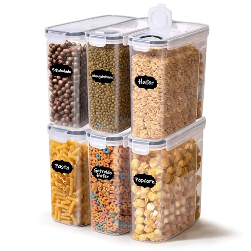 GREELUE Vorratsdosen mit Deckel Luftdicht Set, 6 Stück 4L Aufbewahrungsbox mit Deckel Küche, BPA-frei Luftdichte Vorratsdosen Vorratsbehälter für Lebensmittelaufbewahrung (4L*6)