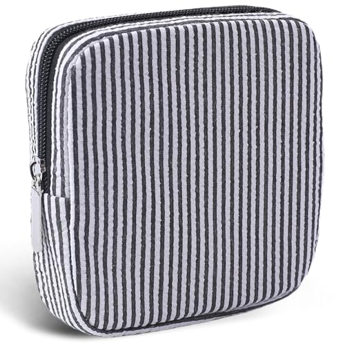 Image of Period Bag for Teen Girls | Striped Sanitary Napkin Storage Bag | Cute Pads Pouch for Period | Menstrual Pouch for Pads, Tampons, Menstrual Cups & Panty Liners | Perfect for Travel & Daily Use
