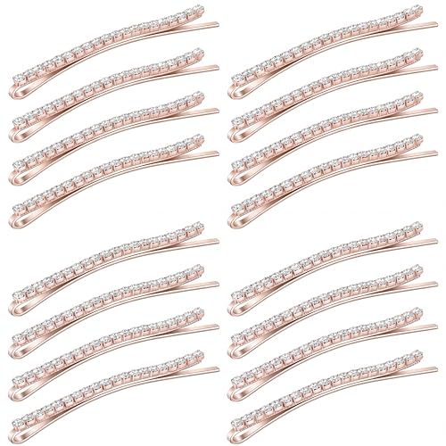 TecUnite 16 Pcs Rhinestone Bobby Pins Bling Decorative Hair Pins Metal Diamond Clear Crystal Fancy Hair Clips Barrette Accessories for Women Bridal Wedding Prom Party Daily, 2.36 Inch(Gold)