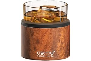 asobu Whiskey Glass Set - Insulated 10.5oz Bourbon Accessories with Premium Natural Wood Sleeve