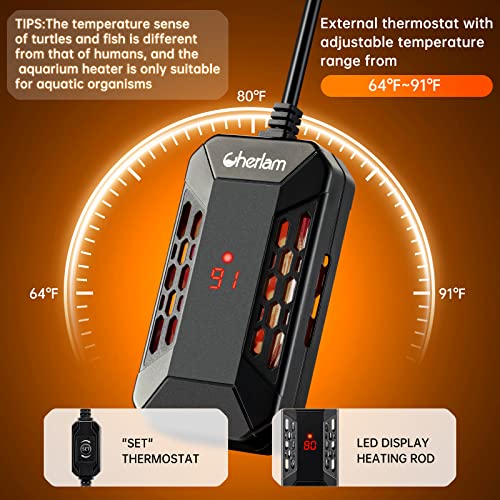Cherlam Aquarium Heater, Digital Display Submersible Aquarium Heater,100W Heater With External Temperature Controller,Tank Heater With Variable Frequency Heating For Turtle Betta Fish #TOP1