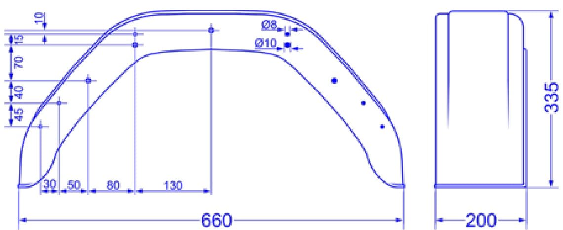 Kunststoff Schutzblech Kotflügel 200x660mm / 20x66 cm für Pkw Anhänger