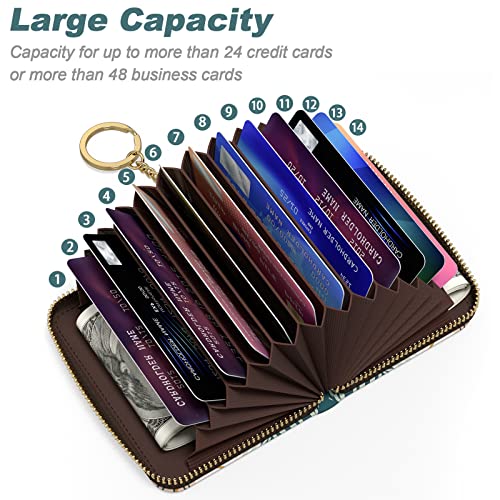 Nipichsha Credit Card Holder, Small Rfid Card Wallet For Women, Slim Leather Card Holder Wallet, Credit Card Wallet Organizer, Pocket Business Card Case With Zipper & Keychain (Boho Leaves) #TOP2