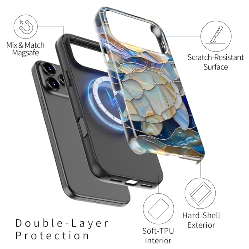 Image of Goodon for iPhone 17 Pro Case Cute - Wireless Charging Compatible - Dual-Layer Hard Shell + Silicone Cover - Protective Phone Case with Trendy Designs for Women - Abstract Sea Turtle