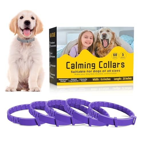 Image of 5 Pack Calming Collar for Dogs, Dog Pheromone Calm Collars Relief Anxiety Stress Separation Lasts 60 Days Relieve Bad Behavior, 25 in Size for All Small Medium and Large Dog (Purple)