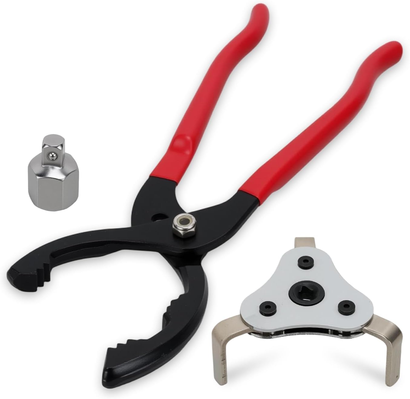 GOOACC Oil Filter Wrench Set, Oil Filter Pliers & 3-Jaw Removal Tool, Adjustable Universal Heavy Duty Carbon Steel Wrench for Cars Motorcycles Trucks, 2-Piece
