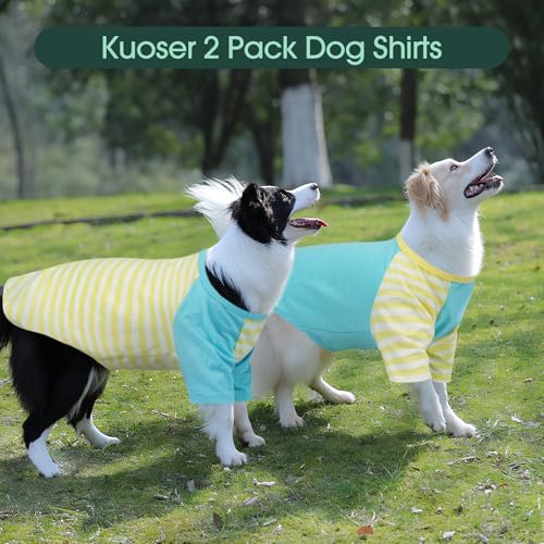 Kuoser 2 Pack Dog Shirts for Small Medium Large Dogs, Breathable Cotton Summer Dog Tshirts, Cute Puppy Sweatshirt Clothes with Funny Stripes,Pet T Shirts for Boys & Girls