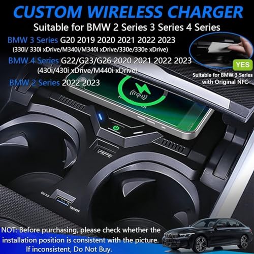 NAMEAL Car Wireless Charger for 3 Series G20 2019-2023 4 Series G22 2020-2023,for 330i/330i xDrive/M340i/330e/430i/430i xDrive/M440i xDrive 15W Fast Charging Phone Charger Pad for /15/14/13/12