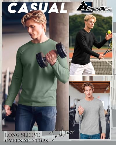 Image of August Alley 4 Pack Men's Big and Tall Cotton Shirts L-7xl, Long Sleeve Oversized Tops Loose Casual Large T-Shirts Basic Tee