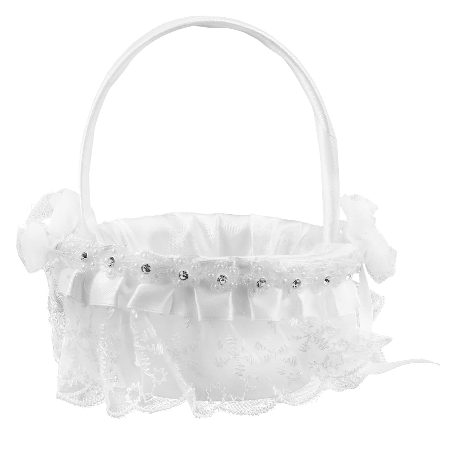 Panier à fleurs mariage dentelle Zerodeko contenant pétales cérémonie blanche