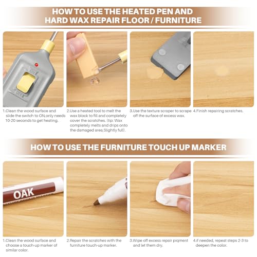 Laminat Reparaturset, 11 Farben Holz Vinyl Möbel Parkett Reparaturset Hartwachs Reparatur set Ausbesserungsmarker Abdeckung von Kratzern, Flecken, Rissen, Löchern für Holzkitt Vinylboden Holzboden