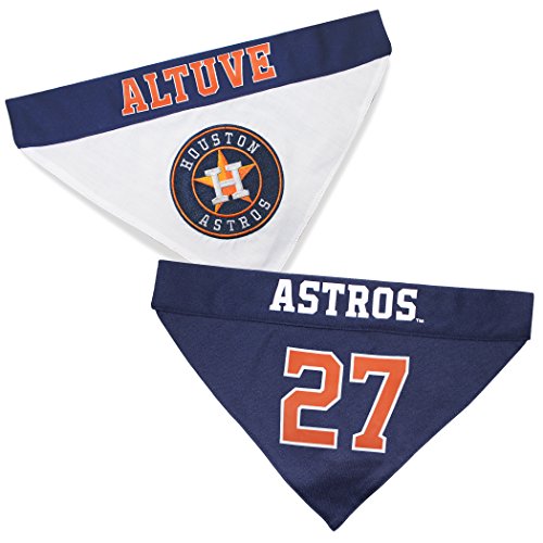 Image of MLBPA Reversible Dog Bandana - Jose Altuve #27 Pet Bandana - MLB Houston Astros Home & Away Bandanna, Large /X-Large
