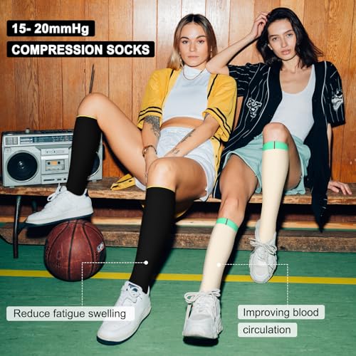 Image of Iseasoo 4 Pairs Compression Socks for Women Circulation-Best Support for Nurses,Running,Athletic,Travel