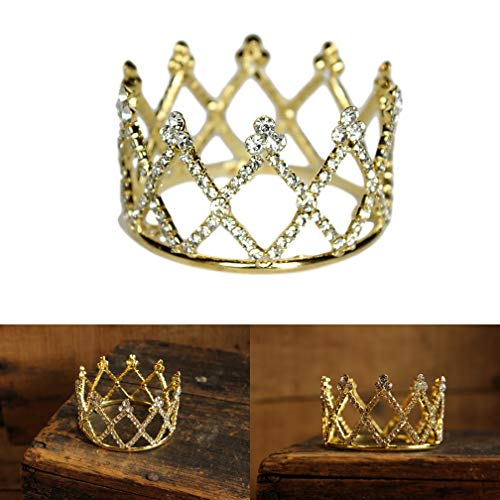 AMOS and SAWYER Jaci Mini Rhinestone Crown, Newborn Photography Prop, Toddler/Child Flower Girl Princess Tiara (Gold)