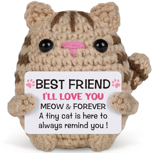 Best Friend Friendship Gifts for Women Girls, Emotional Handmade Knitted Cat Themed Gifts for...