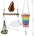 Allazone 5 Stück Hühner Spielzeug, Hühnerschaukel aus natürlichem Holz, Huhn Gemüse Spieß Obsthalter, Aufhängbares Holz Xylophon Spielzeug Henne Hühner Hängendes Spielzeug mit Netzbeutel für Küken