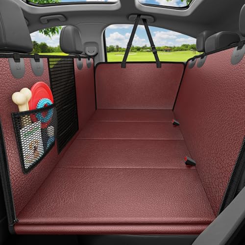 Image of URPOWER PU Leather Backseat Extender for Dogs, Hard Bottom Dog Car Seat Cover for Back Seat, Waterproof Dog Car Hammock Anti-Scratch Pet Rear Seat Protector Travel Bed for Car and SUV