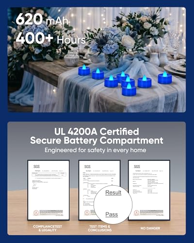 Image of Homemory 12-Pack Navy Blue Remote Flameless Tea Light Candles, 400+ Hrs | 2 /4 /6 /8H Timer LED Battery Flickering Tealight Votives for Wedding Centerpieces, Romantic Nights, Baby Showers and Advent Tea