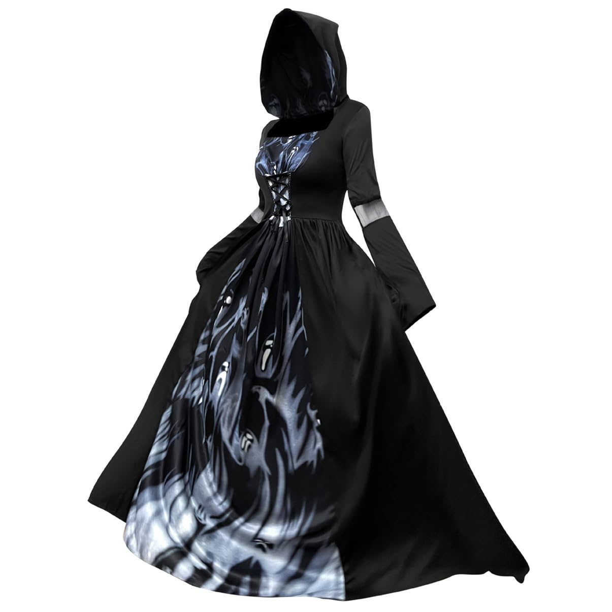 LANGWEI Disfraz De Halloween, Vestido De La Parca Esqueleto De Terror Bruja Vampiro Accesorios De Cosplay