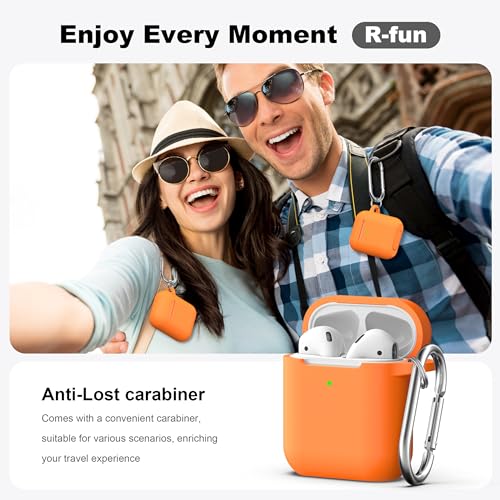Image of AirPods Case Cover with Keychain, Full Protective Silicone AirPods Accessories Skin Cover for Women Girl with Apple AirPods Wireless Charging Case,Front LED Visible-Orange