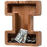 Piggy Bank for Kids Boys Girls, Wooden Large Letter Piggy Bank Alphabet Money Bank with Initial I, Coin Bank Fun Gifts for Birthday, Christmas, Festival, Baby Shower