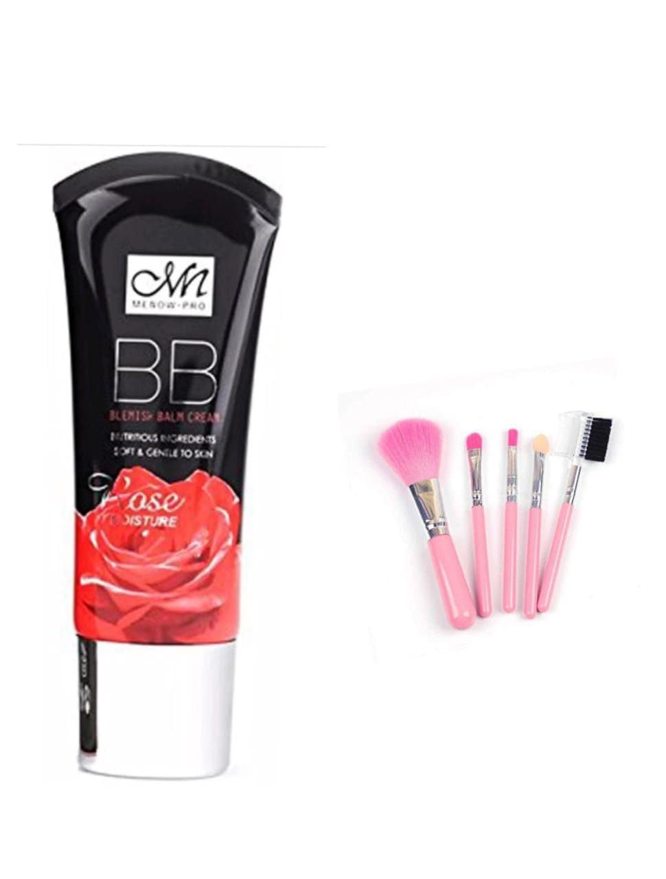 Women's & Girl's Soft Bristles 5 Pcs Pink Makeup Brushes Set with BB Cream Blemish Balm Cream - (Pack of 6)-picture-55
