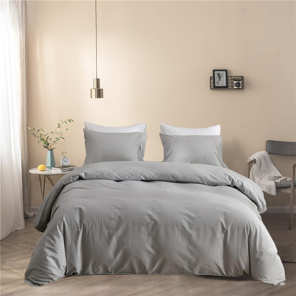 Pureant Silver Grey Comforter Sets Queen Solid Light Gray Bedding