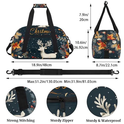 Christmas Elk Gym Travel Duffle Bag for Boys - Gymnastics Sports Dance Bag with Front Zipper Pocket for School Practice or Overnight Travel Weekender Sleepover Tote Bag Elk Print3