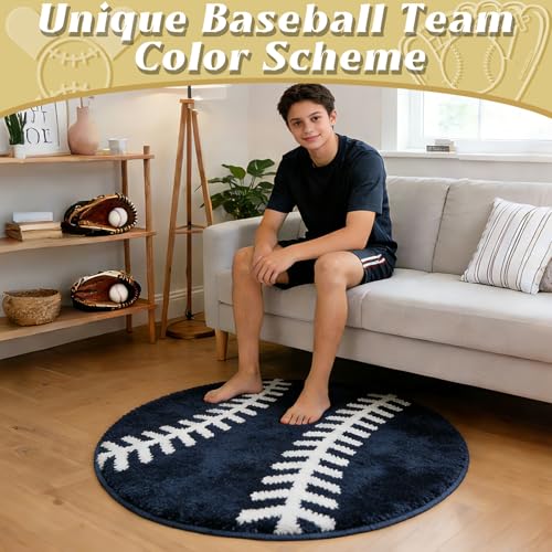 Tapete Redondo Azul Marino 31.5 in Diseño Béisbol miniatura 5