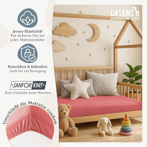 Laleni Premium Spannbettlaken, 40x90cm, für Babybett & Kinderbett, 100% Baumwolle, Oeko-TEX Zertifiziert, 2er Set, Koralle – Ansicht 5