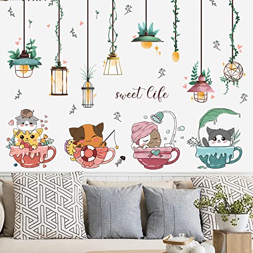 Vinilos adhesivos de pared Achang gatos en tazas para decoración infantil miniatura 5