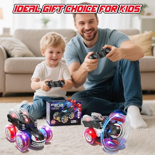 Remote Control Cars for Boys 4-7, 2.4Ghz Rechargeable RC Stunt Car with Cool Lights Toys Gift for Boys Age 4 5 6 7 8 Year Old Outdoor Toys