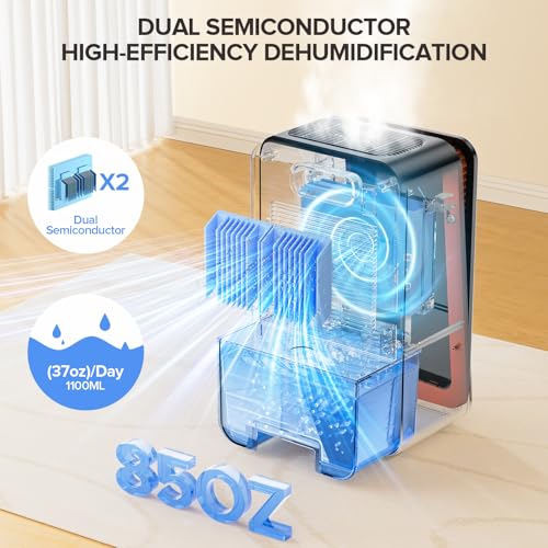 Image of 1000 sq.ft Dehumidifier for Home, Dehumidifiers for Basement, Bathroom, Bedroom with Auto Shut Off and Drain Hose, Built-in Aromatherapy Diffuser, 7 Colors LED Light, Quiet Sleep Mode(CS08-Black)