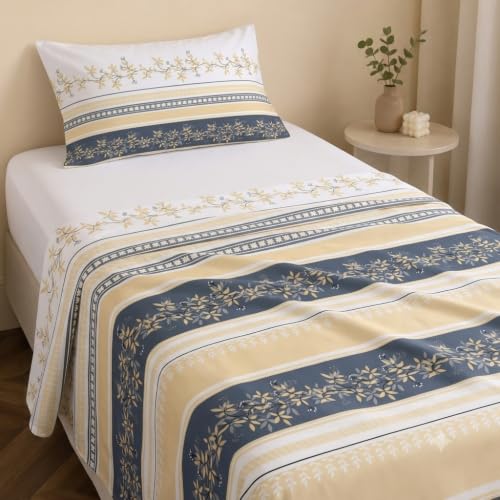 Image of IVAZA 240 TC Soft Ezyption Cotton Floral Print Single Bed Bedsheet - with 1 Pillow Covers, Hypoallergenic, Brethable, (Size- 60 x 90 Inch | Gold Cream
