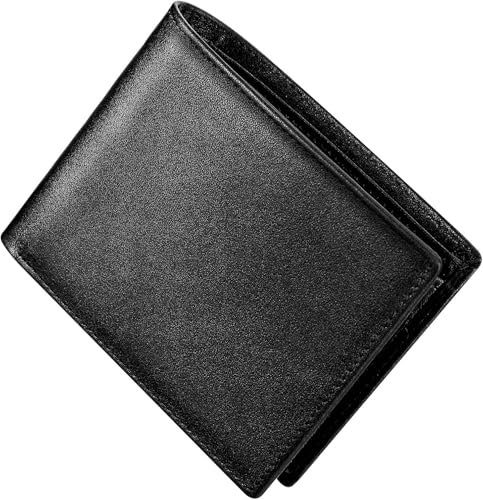 Genuine Leather Wallet for Men, RFID Blocking Slim Bifold with ID Window, Coin Slot, and Large Capacity (Black)2