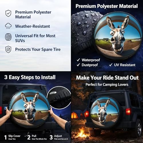 Image of Spare tire Cover 14 inch,RV Spare tire Wheel Covers for Camper Trailers Wheel Protectors Weatherproof Covers Waterproof Universal Fit for Trailer Rv SUV Truck Camper Travel Trailers Funny Donkey