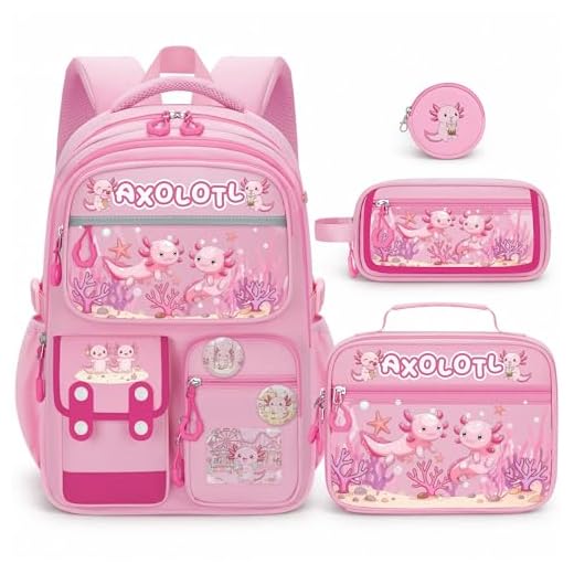 Cute Kawaii Axolotl Backpack Set for Girls