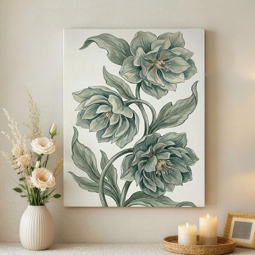 Toile murale fleur botanique verte 40x50 cm de style vintage