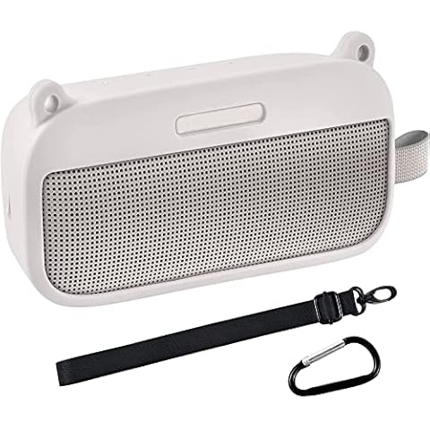 Silicone Case Cover Compatible with Bose SoundLink Flex Bluetooth Portable Speaker, Travel Carrying Protective Pouch Sleeve with Shoulder Strap & Carabiner (Not Include Wireless Speakers) -White Cover